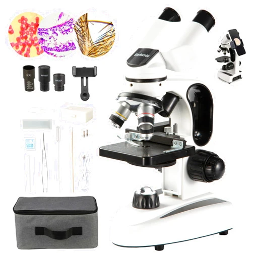 SEDUMIC Compound Binocular Microscope 40X-2000X LED Lighting for Kids Students Adults School Laboratory Home Education with Microscope Slides Set Phone Adapter Spiral Moving Scale