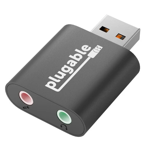 Plugable USB Audio Adapter with 3.5mm Speaker-Headphone and Microphone Jack, Add an External Stereo Sound Card to Any PC, Compatible with Windows, Mac, and Linux - Driverless