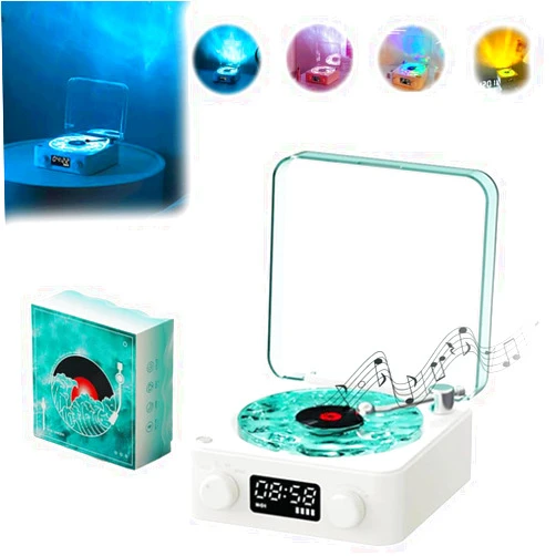 Generic The Waves Vinyl Player,Waves Vinyl Bluetooth Speaker with Adjustable Lights,Portable Four Modes Wireless Vintage Vinyl Record Player,Bluetooth Speaker with Ambient Light for Bedroom,Office,Party
