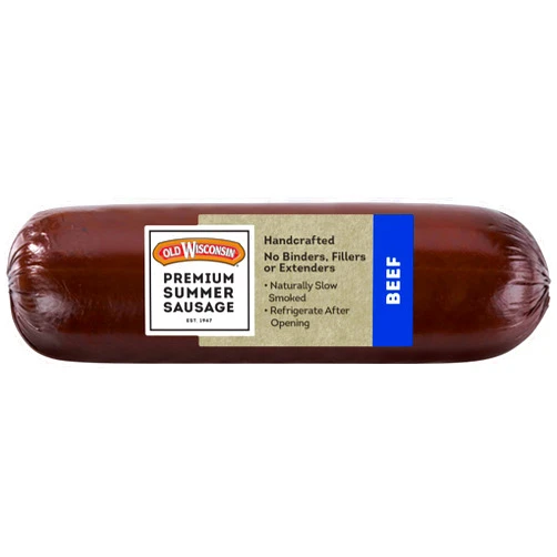 Old Wisconsin Premium Summer Sausage, 100% Natural Meat, Charcuterie, Ready to Eat, High Protein, Low Carb, Keto, Gluten Free, Beef Flavor, 8 Ounce