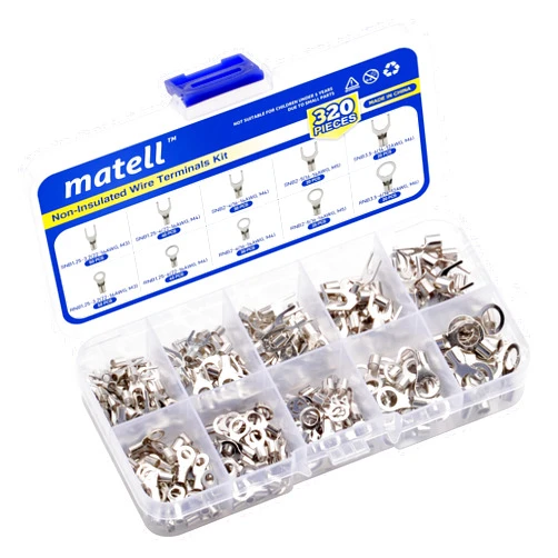 matell Non-Insulated Wire Terminals kit Ring Fork Terminals Tin Plated Non-Insulated Electric Wire Connectors AWG 22-16 16-14 12-10 Copper Ring Fork