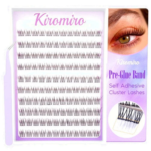 Kiromiro Self Adhesive Eyelashes Natural Cluster Lashes Extension Kit, 10/11/12mm Wispy Lashes Clusters with Tweezers Short C Curl Natural Press-on Lashes DIY Eyelashes Extension Kit