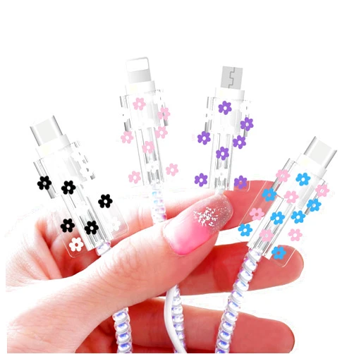 Frylaa Charger Cable Protector for iPhone Charger,Cute Charging Cord Protector for iPhone Samsung Andriod USB Charger Cute Flower Pattern,Mini Charger Saver, 4pcs