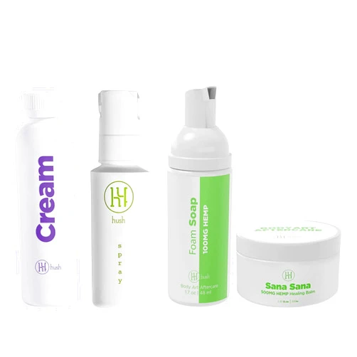 Hush Anesthetic Collection Bundle with Cream 2oz.: 2oz Cream, 2oz Spray, Foam Soap, Tattoo Healing Balm; Tattoo Aftercare Set Bundle for Tattoo Healing