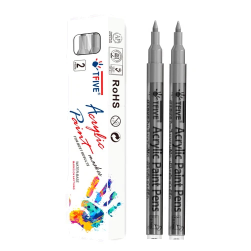 TFIVE Silver Paint Marker Paint Pens - 2 Pack Acrylic Permanent Marker, 0.7mm Extra Fine Tip Paint Pen for Art Projects, Drawing, Rock Painting, Ceramic, Glass, Wood, Plastic, Metal, Canvas DIY Crafts