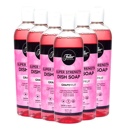 Fuller Brush Super Strength Dish Soap – Economical – Use Much Less – For Dishes, Glasses, Silverware, Utensils, Pots, Pans, Countertops, Tables – Invigorating Fragrance (Grapefruit, 6 Pack)