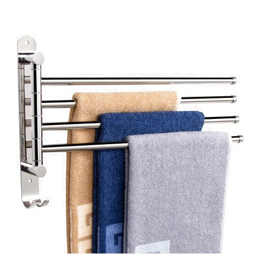 NearMoon Swivel Towel Rack, Thicken SUS304 Stainless Steel 4-Arm Towel Bar, Space Saving Wall Mounted Towel Holder with Hook, Rustproof Swing Out Towel Hanger for Bathroom, Kitchen (Chrome Finish)