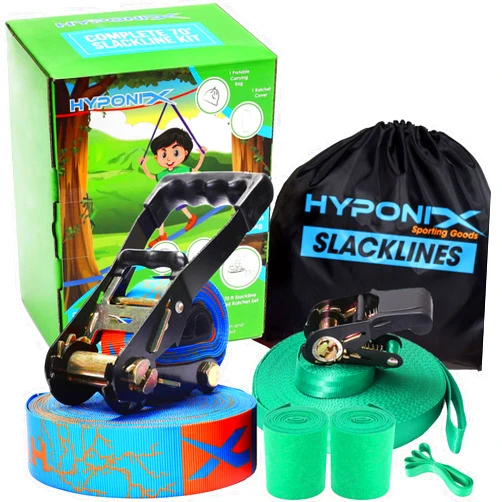 Hyponix Sporting Hyponix Slackline Kit 70' W/Training Line - Slack Lines for Backyard for Adults - Slackline for Kids - Slackline Beginner Kit - Slack Lines for Children - Balance Rope - Tight Rope Line for Kids