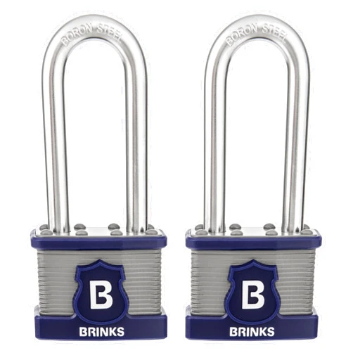 Brinks 1-3/4in (44mm) Laminated Steel Padlock with a Boron Shackle, 2 Pack
