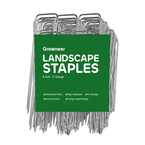 GROWNEER Landscape Staples 100 Packs 6 Inches Heavy Duty 11 Gauge Galvanized Steel Garden Stakes, Garden Staples Securing Pegs for Securing Weed Fabric Landscape Fabric Netting Ground Sheets & Fences