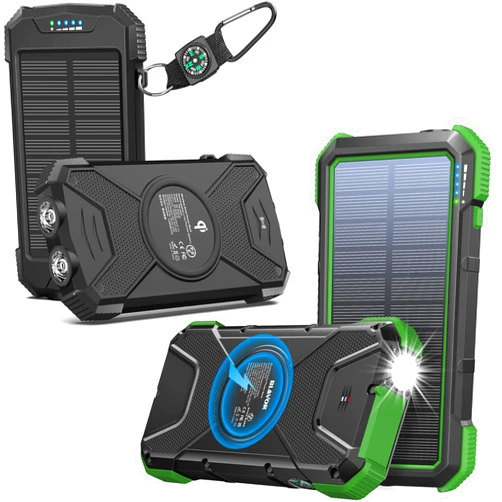 BLAVOR 10,000mAh Solar Power Bank for Cell Phone Plus 20,000mAh Fast Charger for Emergency Use (Black and Dark Green)