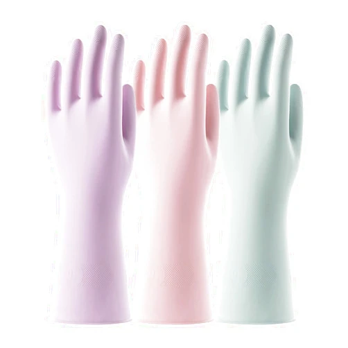 COOLJOB 3 Pairs Reusable Rubber Gloves for Dishwashing Cleaning Bleaching, Grippy Latex Dish Washing Gloves with Flocked Cotton Liner, Water Resistant Household Gloves for Kitchen Bathroom, Large