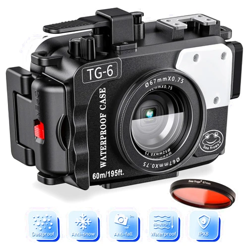 Sea frogs Waterproof Camera Housing Compatible with Olympus TG-6 IPX8 60m/196ft Maximum Diving Depth Underwater Camera Case for Diving, Surfing, Rowing, Skiing Black