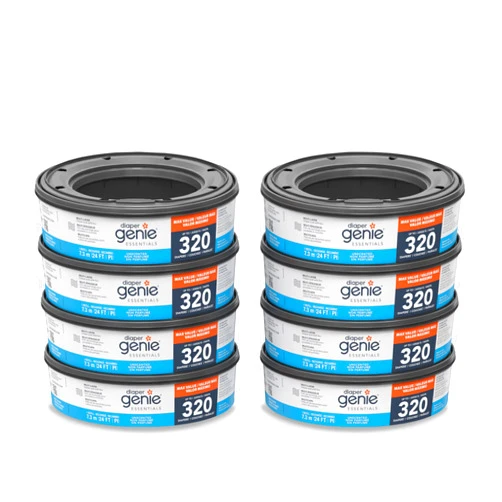 Diaper Genie Essentials Round Refill 8-Pack | Holds Up to 2560 Newborn Diapers | Features Unscented Continuous Film | Compatible with Diaper Genie Complete and Expressions Pails,8 Count (Pack of 1)