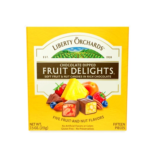 Liberty Orchards, Chocolate Dipped Fruit Delights - Gourmet Chewy Gift Box Candies, Pineapple Apricot & Walnut Sweet, Chocolate Turkish Delight Candy 7.5 Oz