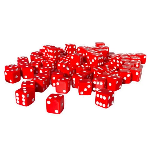 MR CHIPS D6 Standard 16 mm Opaque Dice with Pip Dots - 50 Pack - Red