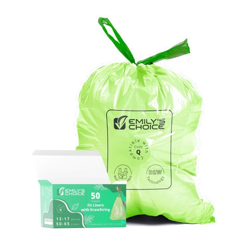 Emily's Choice Biodegradable Trash Bag Code Q (50 count), Heavy Duty Tall Trash Bag compatible with Simplehuman Code Q,13-17 Gallons, ATSM 6954, D2W, 1.2mil / 30 micron Thickness
