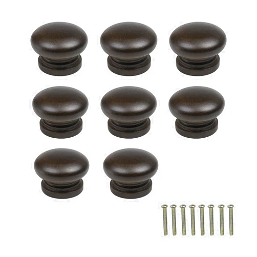 Metany 8pcs Black Walnut Door Knobs Round Drawer Cupboard Locker Pulls Handles Wood Drawer Cabinet Dresser Knobs Pulls Wardrobe Home Kitchen Hardware