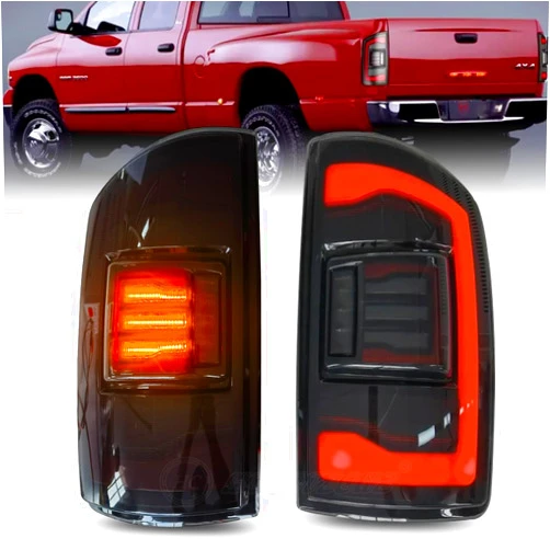 HCMOTIONZ HCmotion LED Tail Lights for Dodge Ram 1500 2002-2006, Taillights Assembly for Dodge Ram 2500 3500 2003-2006 Smoked Rear Lamps With DRL Animation & Sequential (V1-Smoke)