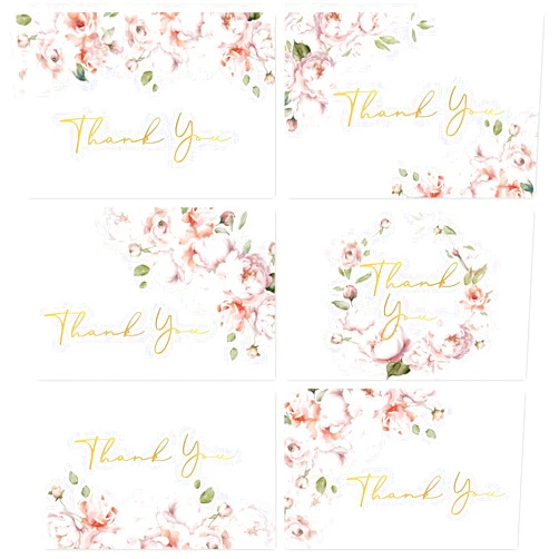 Whaline 36 Packs Floral Gold Foil Thank You Cards Watercolor Pink Flower Greeting Cards Blank Note Cards with Envelopes and Stickers for Wedding Baby Shower Bridal Shower Party, 4 x 6 Inch