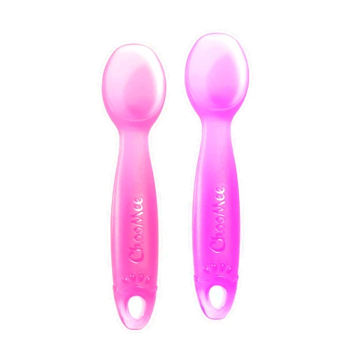 ChooMee Silicone Baby Spoons | 4 Months +, First Stage Baby Led Weaning and Self Feeding | Soft Spoon with Firm Handle | Designed in USA, BPA Free, Premium grade Platinum Silicone | 2 CT
