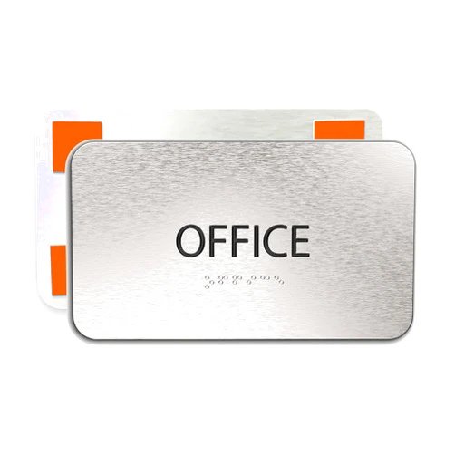 ADASigns.org ADASigns Office Sign 7”x4” - Durable Brushed Aluminum with Grade 2 Braille - Easy Installation with Strong Double Sided Adhesive Tape - ADA Compliant office door signs for Businesses & Offices