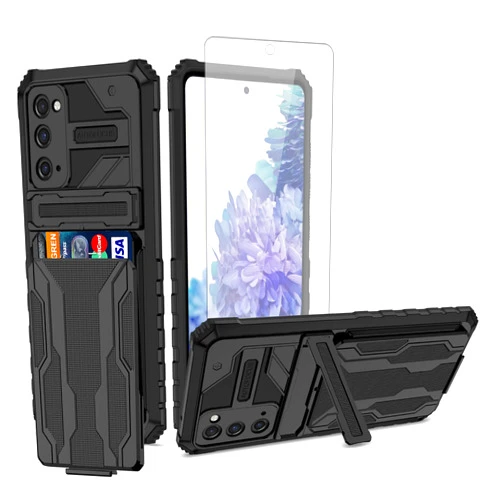 Asuwish Phone Case for Samsung Galaxy S20 FE Gaxaly S 20 FE 5G UW 6.5 inch with Tempered Glass Screen Protector Cover and Card Holder Stand Cell Glaxay S20FE5G S20FE 20S Fan Edition 4G G5 Men Black