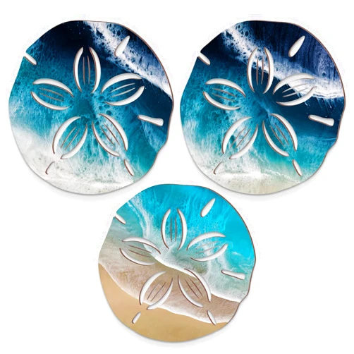 Jetec Sand Dollar Wall Decor 3 Pcs Beach Coastal Wall Art Wood Outdoor Ocean Sand Dollars Decor Wooden Art Teal Seafoam Decoration for Home Bathroom Decoration (Delicate Style)