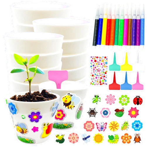 Cinrobiye 30 Set Garden Paper Pot Craft Kit DIY Flower Plant Crafts Pot with 216 PCS Adhesive Foam Stickers Flower Planting Growing Kit for Spring Summer Classroom Creative DIY Art Project Bulk (Big)