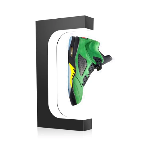 UVEHAS Floating Shoe Display Magnetic Levitation Sneaker Stand with LED Light Rotating Levitating Holder Rack for Shoes Collectors Advertising Exhibition Shoe Store Show Home Decoration, Black