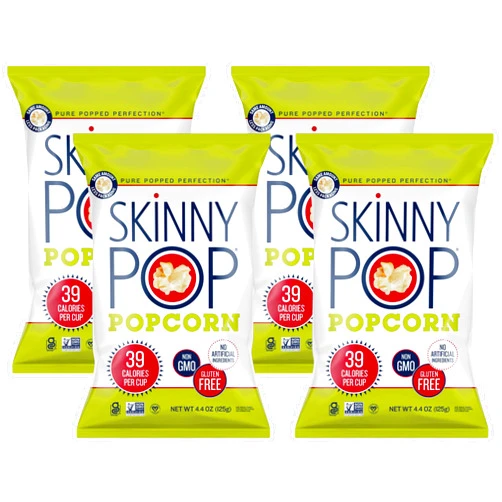 SkinnyPop Original Popcorn, 4.4oz Grocery Size Bags, Skinny Pop, Healthy Popcorn Snacks, Gluten Free (Pack of 4)