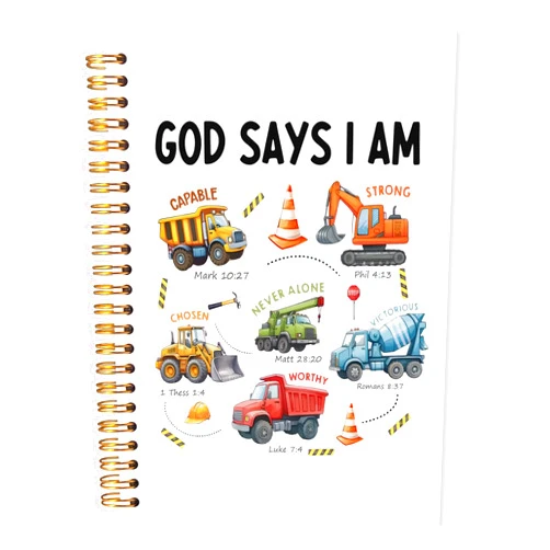 LADOCK God Say I Am Christian Construction Spiral Notebook, Bible Verse Truck Notebook for Kids Boys, Affirmation for Kids Journal Journaling, Bible Verse Study Journal, 5.5x8.3