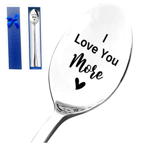 HSSPIRITZ I Love You More Funny Engraved Stainless Steel Spoon,Best Women Men coffee Tea Spoon Gift,Valentines Christmas Birthday Father's Day Spoon Gift for Couple Boyfriend Girlfriend Husband Wife