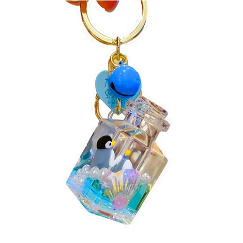 HSYHERE Men Women Creative Beautiful Floating Sea Animals Lucky Square Bottle Keychain Keyrings