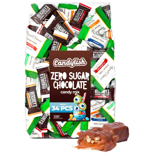 Candylish Zero Sugar Chocolate Candy Mix (Approx. 34 Pieces) - Russell Stover Assorted & Hershey's Zero Sugar Bar