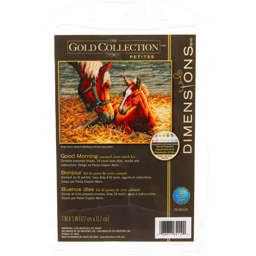 Dimensions Gold Collection Counted Cross Stitch Kit, Good Morning Horses, Ivory Aida, 7'' x 5'', By the yard, 18 Count
