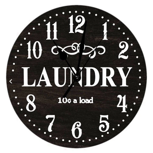 UanMere Shabby Chic Battery Operated Black Wall Clock - 12 inch Laundry Room Decor, Non-Ticking Wooden Wall Hanging Clock for Kitchen and Outdoor