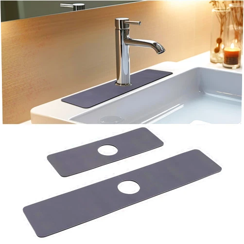 Lorpect Kitchen Sink Splash Mats, 24-Inch and 15-Inch Cuttable Sink Splash Mats, Extra Long Kitchen Sink Splash Mats, Ultra-Absorbent Diatomaceous Earth 24''x2.5'' and 15''x2.5'' (Gray, Pack of 2)