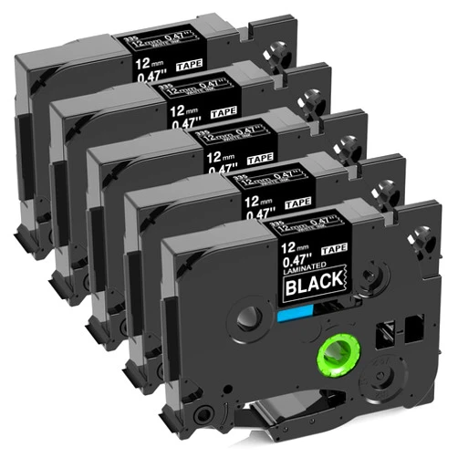 MarkDomain Replacement for Brother TZe-335 TZe335 TZe TZ Tape White on Black 12mm 0.47 Inch Laminated P Touch Label Tape for Brother PT-D220 PT-D210 PT-H110 PT-D600 Label Makers, 5-Pack