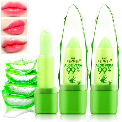 Eakroo 2 Pack Aloe Vera Lipstick, Long Lasting Lip Care Nutritious Plumper Lip Balm, Moisturizer Magic Color Changing Crystal Jelly Lipstick, Lip Gloss Matte Makeup Tinted Lip Balm (Green A)