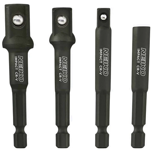 NEIKO 00244A Impact Socket Adapter and Magnetic Bit Holder Set | 4-Piece Set | 1/4-Inch Hex Shank with 1/4, 3/8, 1/2-Inch Drives | CR-V