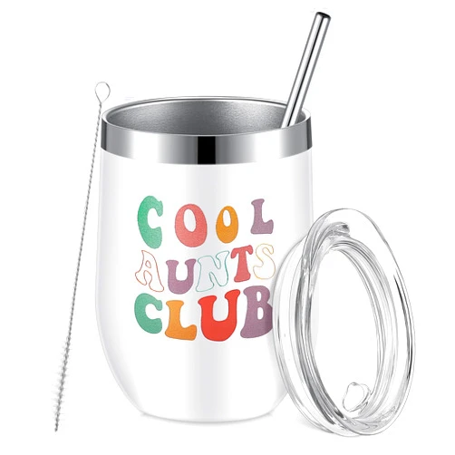 Baderke Aunt Gifts from Niece Nephew Cool Aunt Cups Auntie Birthday Gift 12 oz Tumbler with Lid Straw and Straw Brush Best Aunt Ever Gifts Mug for Mother's Day