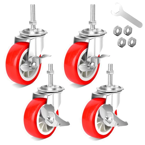 NISUSK 3 Inch Heavy Duty Stem Casters Swivel Wheels with Brake - 3/8