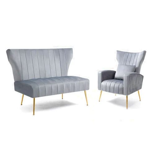 WQSLHX 2 Piece Armchair and Armless Loveseat Sofa, Mid-Century Modern Living Room Sofa Set, Upholstered Office Couch and Accent Chairs Living Room Bedroom (Gray)