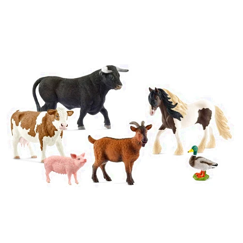 Schleich Farm World Farm Animals Horse, Cow, Bull, Goat, Duck and Pig Figurine Playset - 6-Piece Realistic and Durable Animal Figurines, Gift for Kids and Toddlers Ages 3+