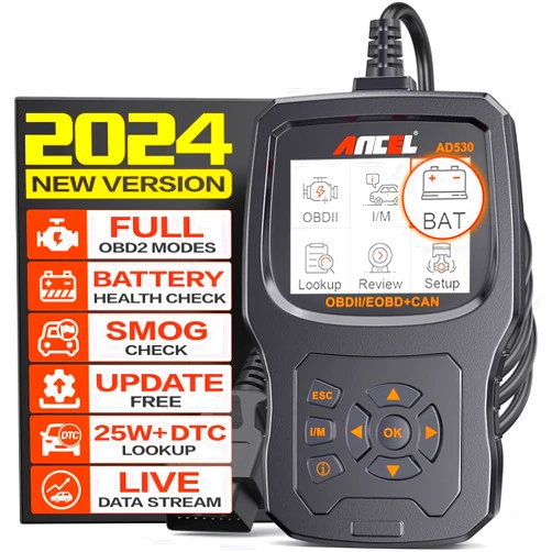 ANCEL (Upgraded AD310) ANCEL AD530 OBD2 Scanner Diagnostic Tool with Battery Test Car Engine Light Code Reader ScanTool, All OBD2 Function Enhanced Code Definition and Upgraded Graphing Battery Status