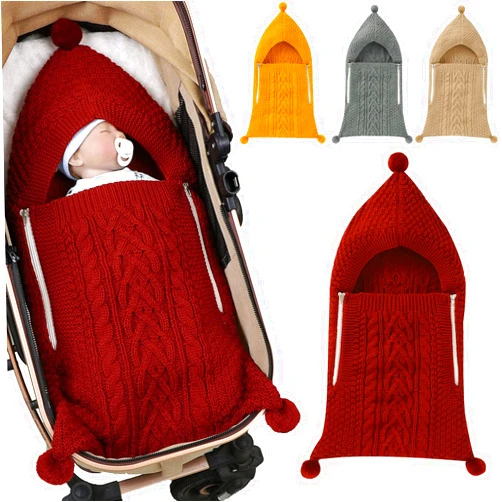 Winmany Baby Winter Warmer Wrap Swaddle Blanket Newborn Knitted Wool Sleeping Bag Sack Stroller Wrap Receiving Blanket Home Hospital Blankets for 0-12Months (Red)
