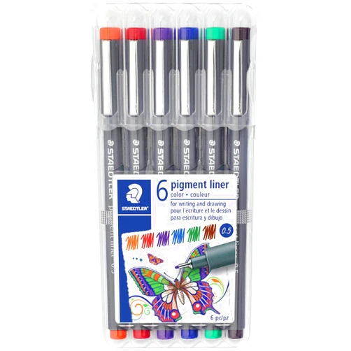 Staedtler 30805SB6A6ST Pigment Liners 6/Pkg-Assorted, Colors May Vary