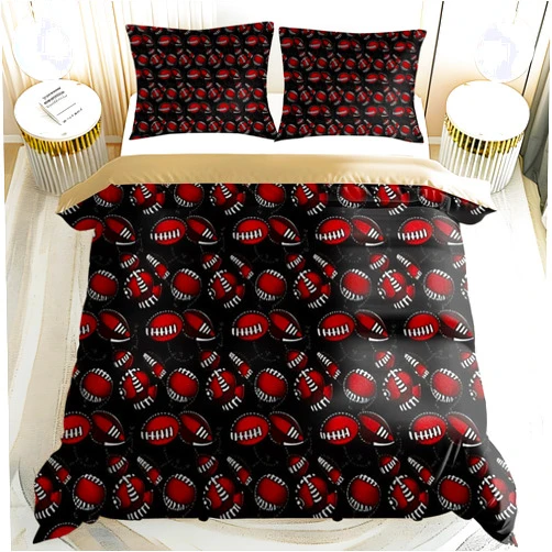 JXAFD Red Football Printed 3-Piece Duvet Cover Set - Personalized Sports Style American Football Bedding, Perfect for Teen Boys and Sports Fans' Room Decoration (style5,Twin 68x86in + 20x30in)