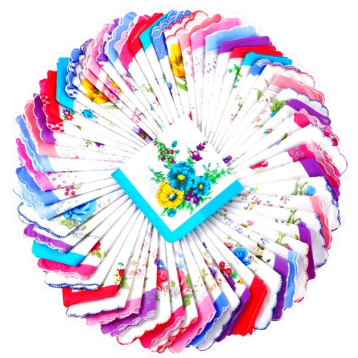 Boao Ladies Hankies Women Floral Handkerchiefs Vintage Cotton Handkerchiefs (Colorful Handkerchiefs, 60 Pieces)